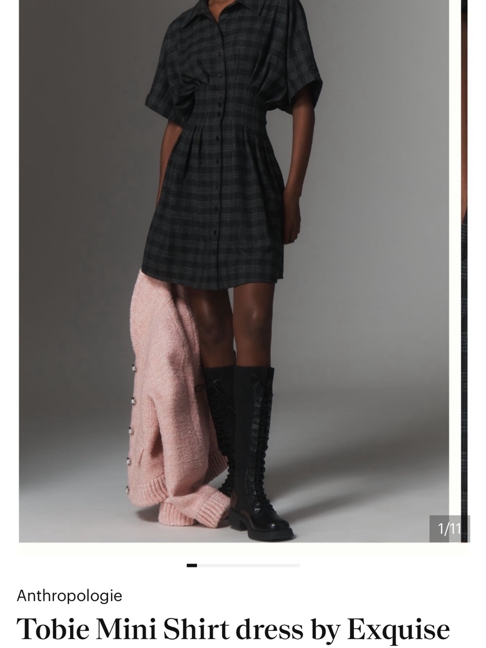 Anthropologie Grey/Black Plaid Mini Shirt Dress